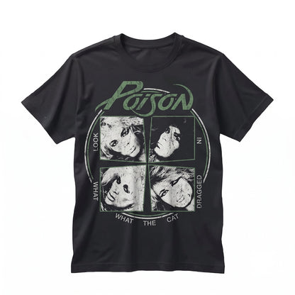 Vintage 80s Glam Metal Rock Band Graphic Black Cotton Short Sleeve Top for Men Women Casual Apparel Unisex TShirt