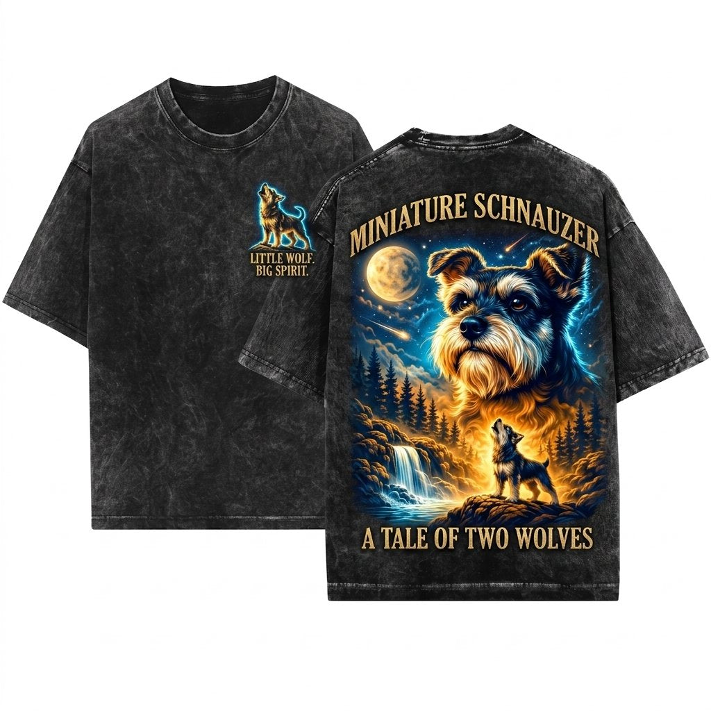 Miniature Schnauzer Howling Moon Vintage Dog Lover Apparel Funny Retro 90s Graphic Unisex Wash T-Shirt