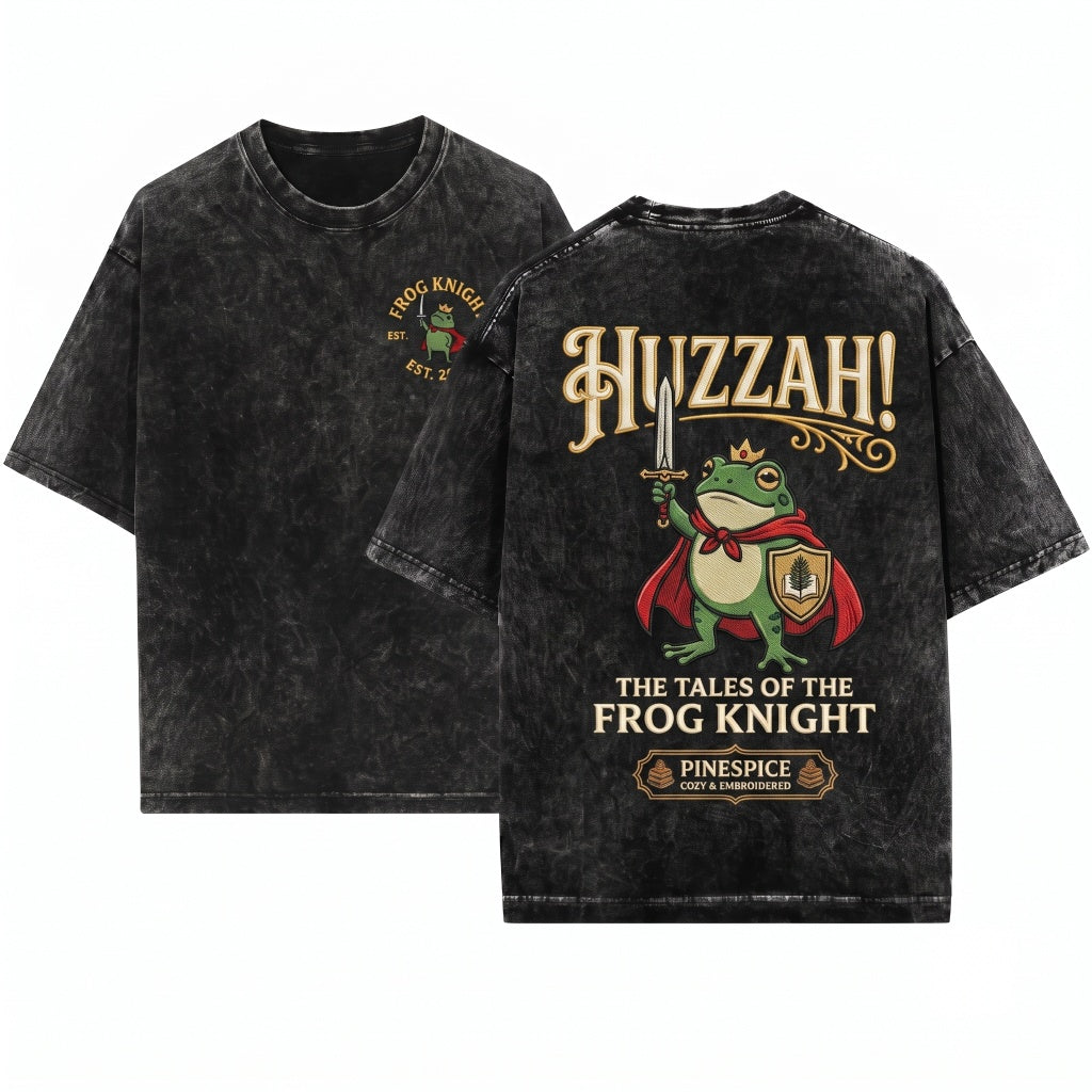 Huzzah Embroidered Medieval Frog with Sword Renaissance Faire Fantasy RPG Gift 1717 Unisex Wash T-Shirt