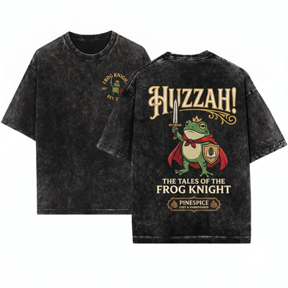 Huzzah Embroidered Medieval Frog with Sword Renaissance Faire Fantasy RPG Gift 1717 Unisex Wash T-Shirt