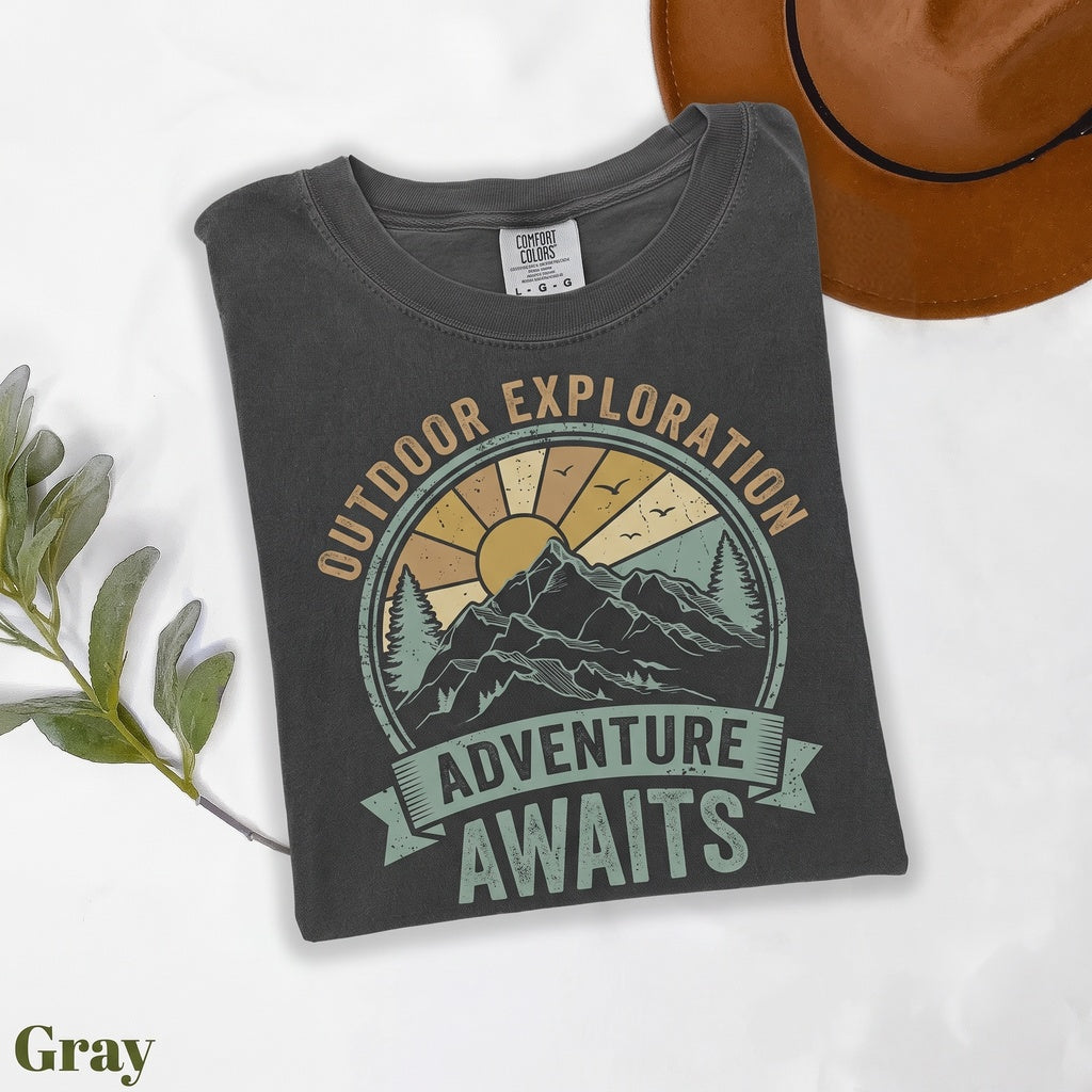 Adventure Awaits Mountains Nature Lover Hiking Camper Family Trip Vacation Graphic Unisex TShirt