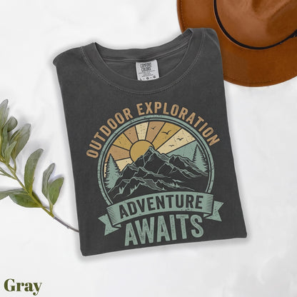 Adventure Awaits Mountains Nature Lover Hiking Camper Family Trip Vacation Graphic Unisex TShirt