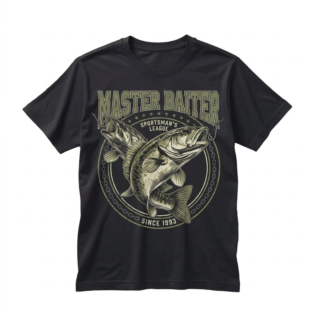 Funny Master Baiter Bass Fishing Graphic Novelty Outdoors Angler Cotton Men Women Unisex TShirt