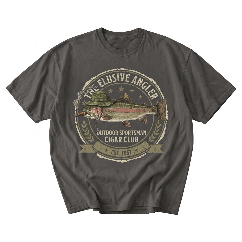 Funny Vintage Trout Angler Graphic Smoking Hat Fly Fishing Gift for Him Unisex TShirt