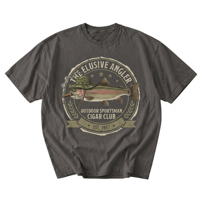 Funny Vintage Trout Angler Graphic Smoking Hat Fly Fishing Gift for Him Unisex TShirt