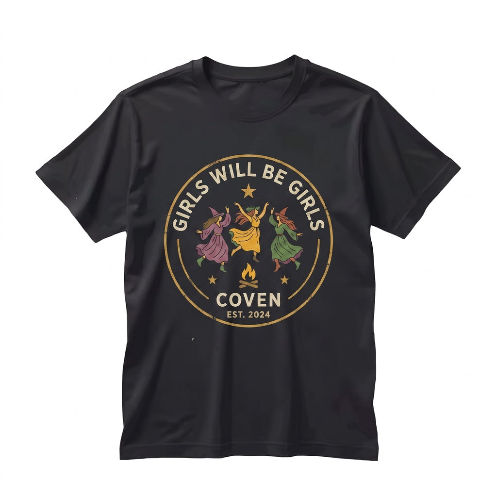 Girls Will Be Retro Dancing Witch Bonfire Spooky Halloween Unisex TShirt