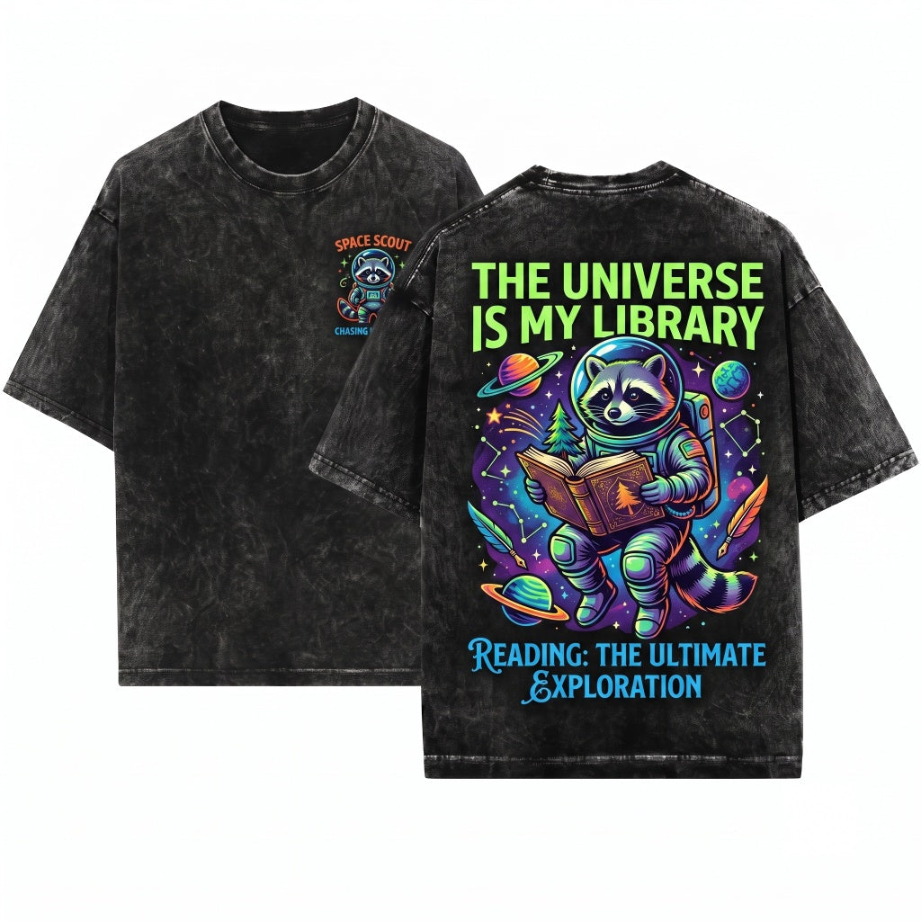 Space Raccoon Embroidered 1717 Cosmic Animal Chaotic Spooky Gamer Gift Unisex Wash T-Shirt