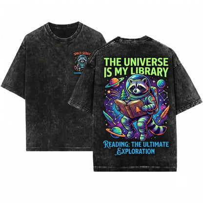 Space Raccoon Embroidered 1717 Cosmic Animal Chaotic Spooky Gamer Gift Unisex Wash T-Shirt