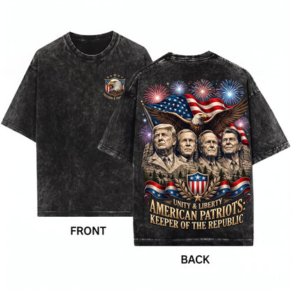 American Presidents Mount Rushmore Eagle Flag Patriotic Apparel Unisex Wash T-Shirt
