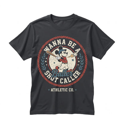 Retro Wanna Be A Baller Shot Caller Vintage Mouse Playing Baseball Graphic Apparel, Athletic Sports Gift For Dad Happy Fathers
