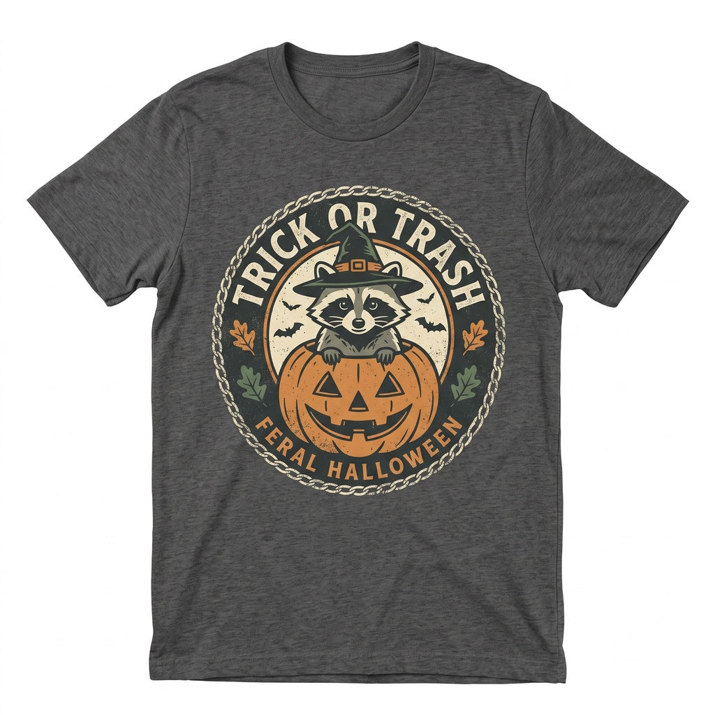 Funny Trick Or Trash Raccoon Meme Halloween Witch Costume Graphic Apparel Unisex TShirt