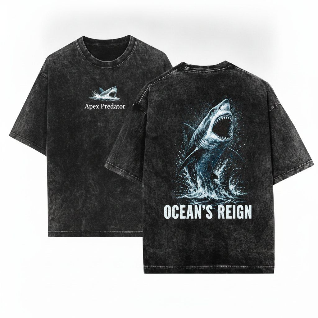 Vintage Great White Shark Attack Graphic Ocean Marine Life Beach Gift Unisex Wash T-Shirt