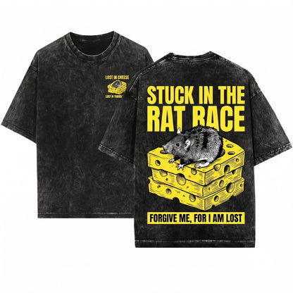 Lost In The Cheese Rat Graphic Vintage Unisex Wash T-Shirt