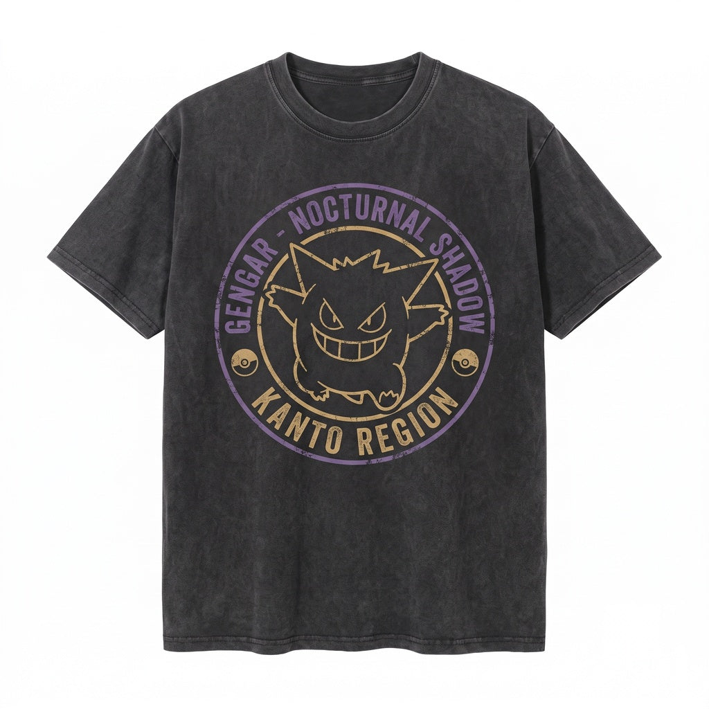 Vintage Wash Anime Ghost Monster Double Sided Graphic Oversized Mineral Garment Dyed Retro Cotton Unisex TShirt