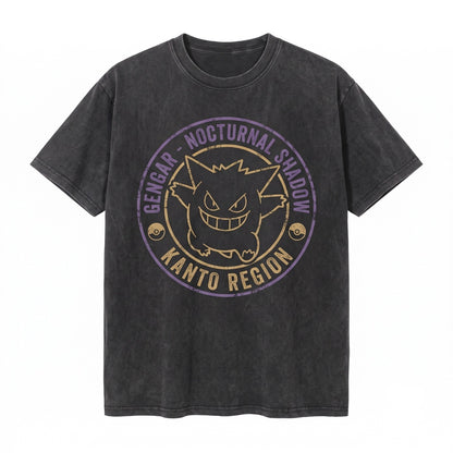Vintage Wash Anime Ghost Monster Double Sided Graphic Oversized Mineral Garment Dyed Retro Cotton Unisex TShirt