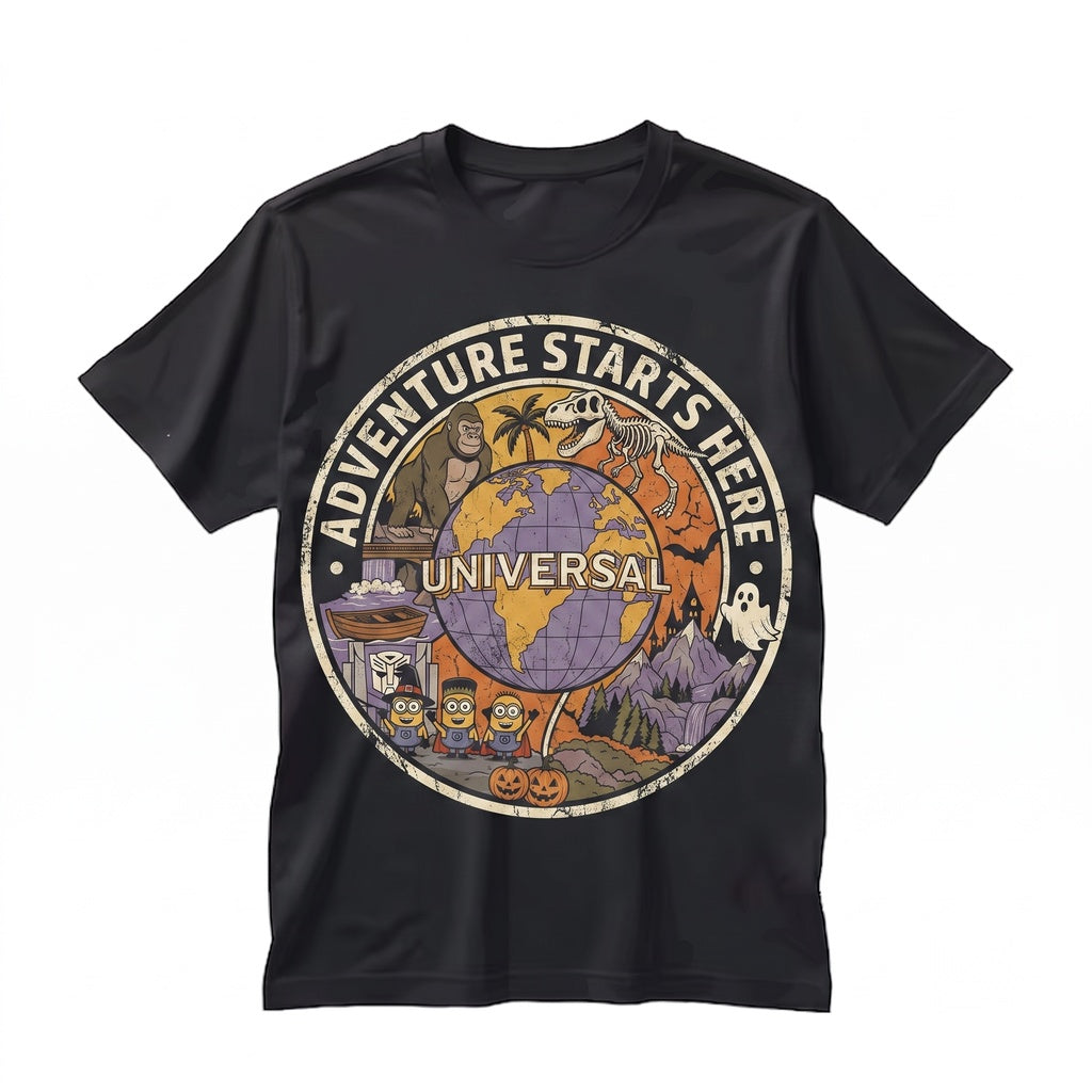 Retro Magical Theme Park Family Vacation 2026 Gift, Vintage Movie Studio Halloween Adventure Graphic Unisex TShirt
