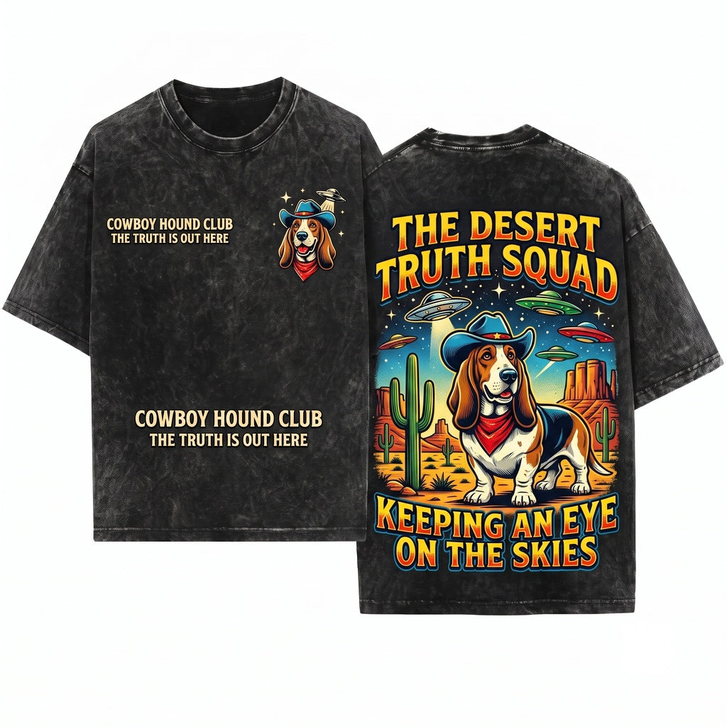 Vintage Western Cowboy UFO Basset Hound Ranch Dog Mom Dad Gift Unisex Wash T-Shirt