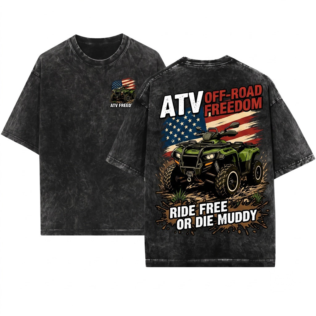 Patriotic American Flag ATV Quad Off-Road 4-Wheeler Rider Dad Gift Unisex Wash T-Shirt