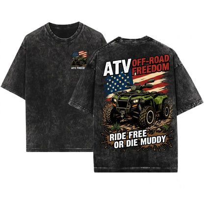 Patriotic American Flag ATV Quad Off-Road 4-Wheeler Rider Dad Gift Unisex Wash T-Shirt