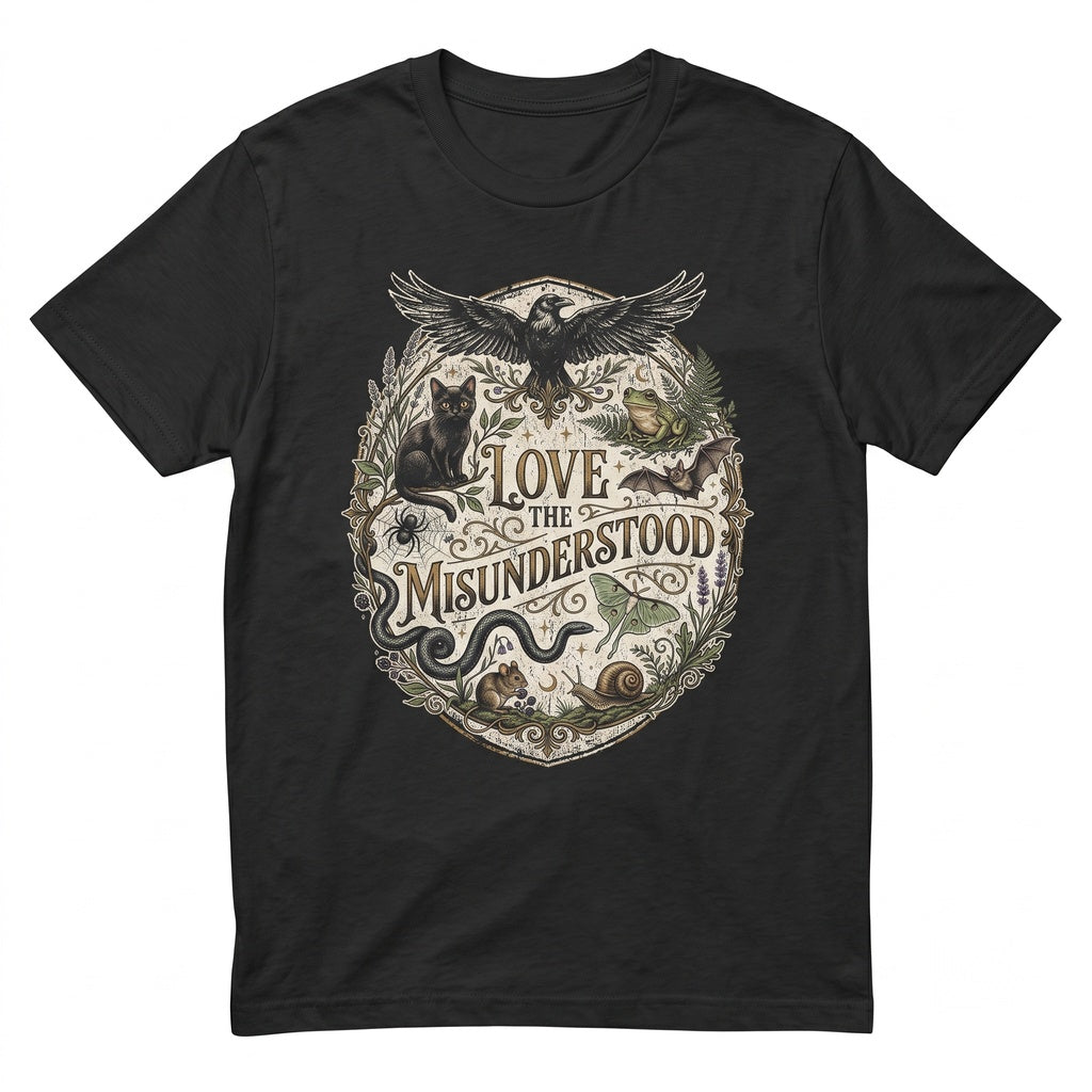 Love the Misunderstood Animals Graphic Vintage Bat Raven Black Cat Snake Toad Moth Apparel Unisex TShirt