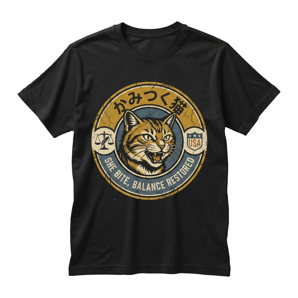 Funny Anime Cat Biting Japanese Streetwear Graphic Pet Lover Gift Unisex TShirt