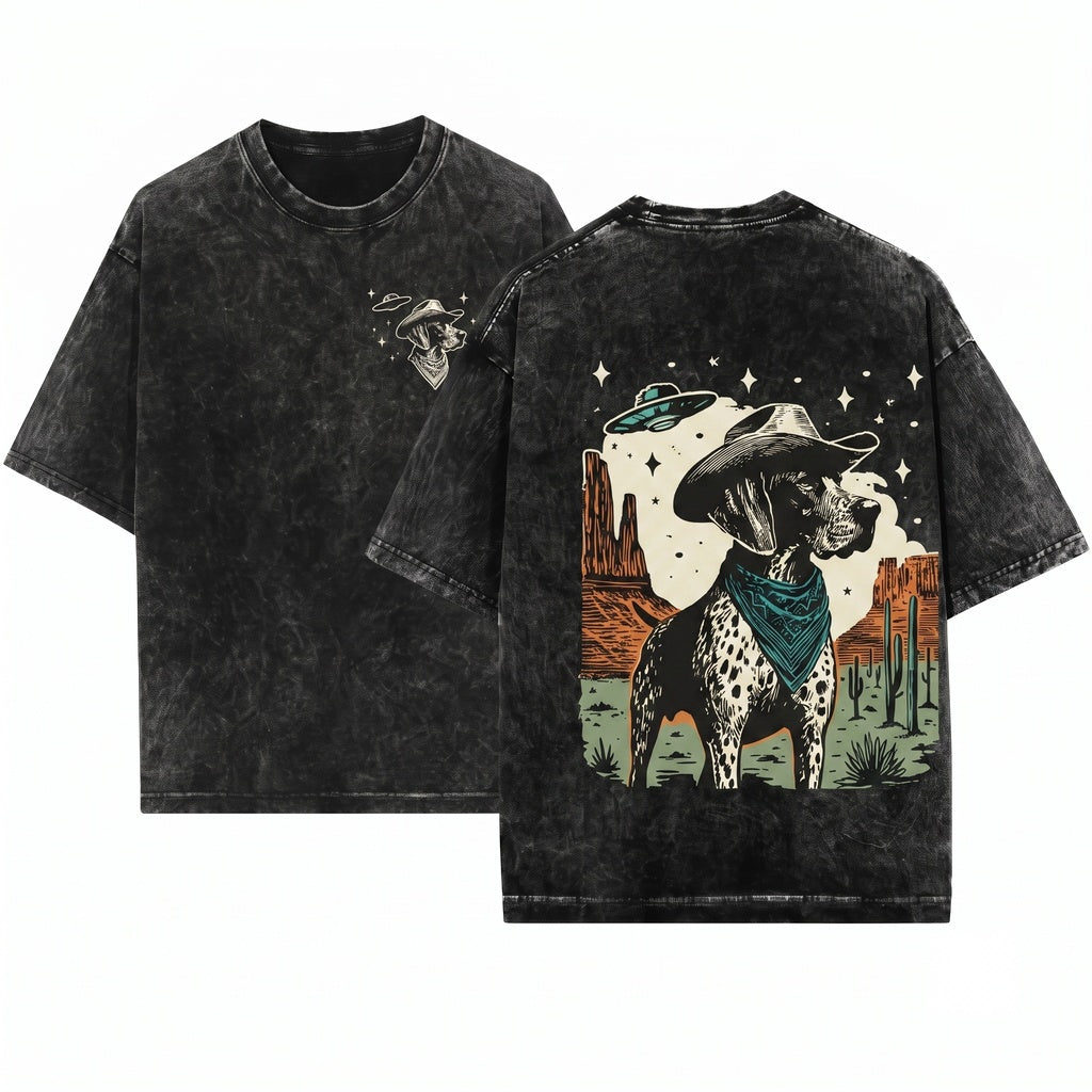 Vintage UFO German Shorthaired Pointer Cowboy Country Ranch Hunter Dog Mom Dad Gift Unisex Wash T-Shirt