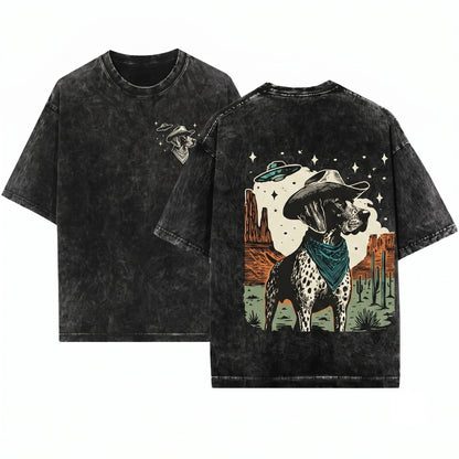 Vintage UFO German Shorthaired Pointer Cowboy Country Ranch Hunter Dog Mom Dad Gift Unisex Wash T-Shirt