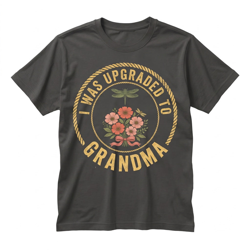 Upgraded To Grandma Funny Floral Boho Pregnancy Reveal Baby Announcement Gift Unisex TShirt