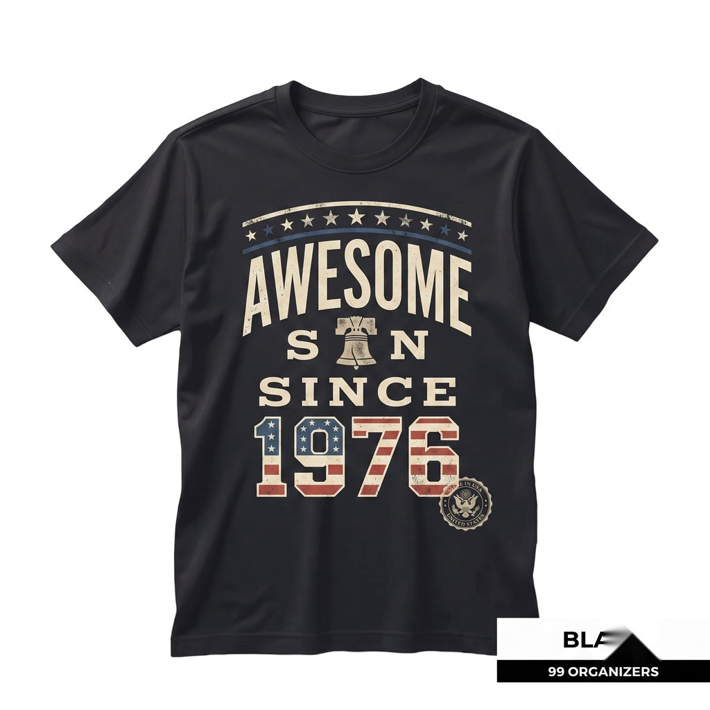 Vintage 1976 Birthday Patriotic American Flag Graphic Top, 50th Milestone Gift, Made in USA Unisex TShirt