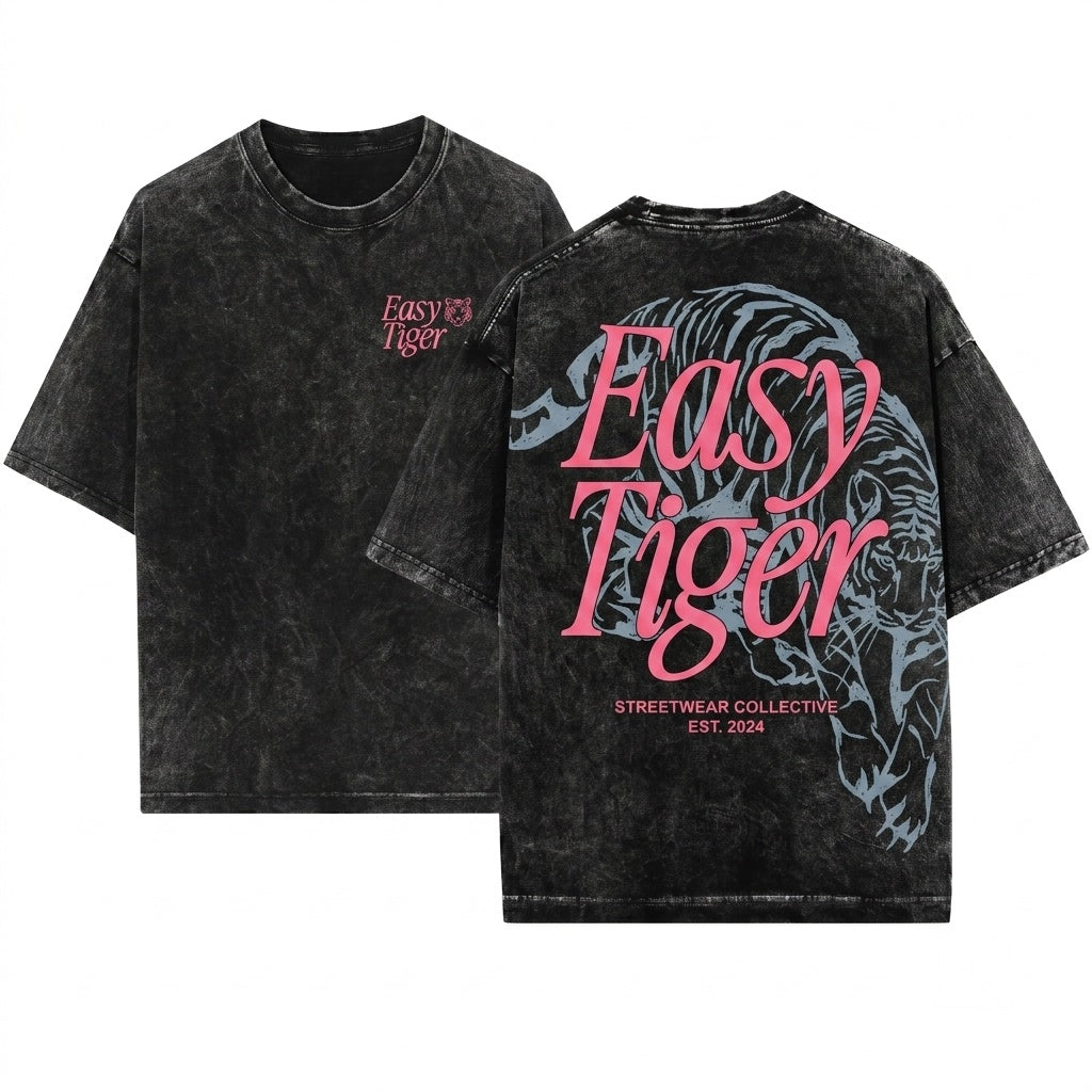 Easy Tiger Graphic Retro Distressed Unisex Wash T-Shirt