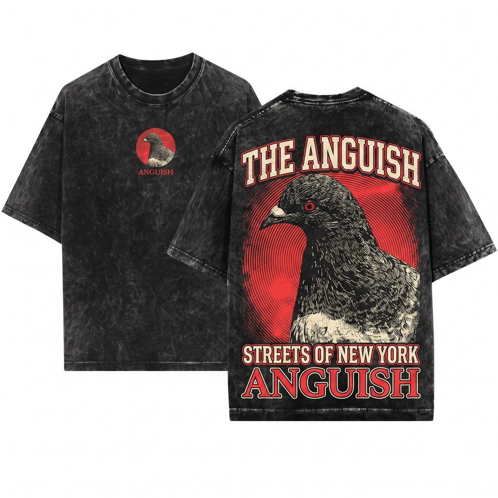 Anguish Pigeon Sad Bird Graphic Vintage Streetwear Casual Apparel Unisex Wash T-Shirt