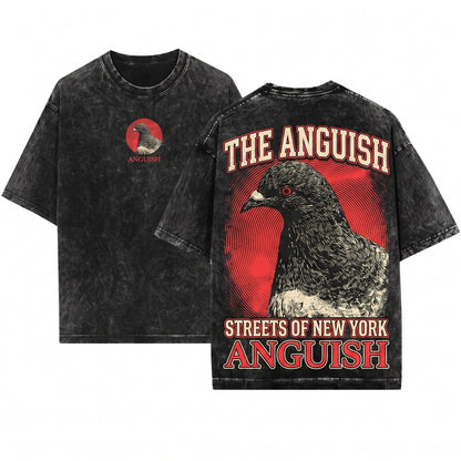 Anguish Pigeon Sad Bird Graphic Vintage Streetwear Casual Apparel Unisex Wash T-Shirt