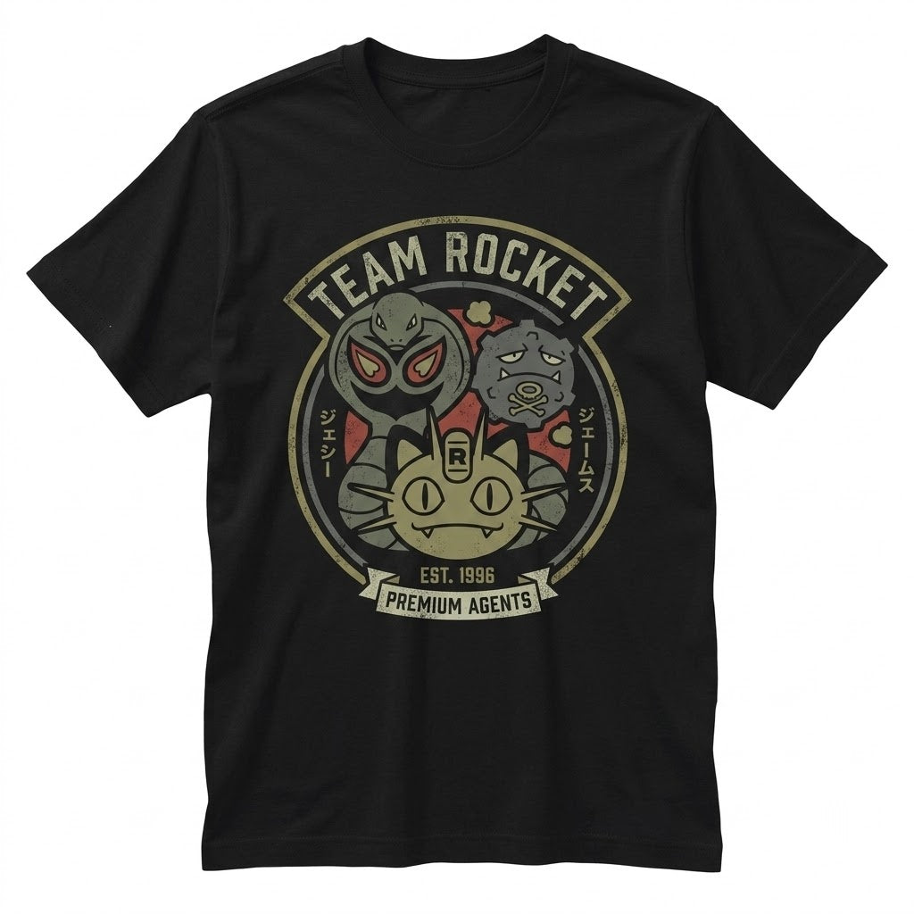 Vintage Team Rocket Washed Jessie James Meowth Graphic 2-Sided Anime Oversized Retro Gamer Streetwear Unisex TShirt