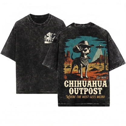 Vintage Chihuahua Alien UFO Cowboy Western Retro Wild West Dog Mom Dad Gift Unisex Wash T-Shirt