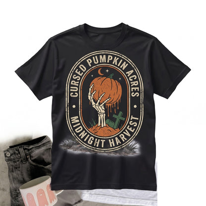 Skeleton Hand Pumpkin Halloween Graphic Dripping Jack-O-Lantern Eerie Graveyard Aesthetic Horror Gift Apparel Unisex TShirt