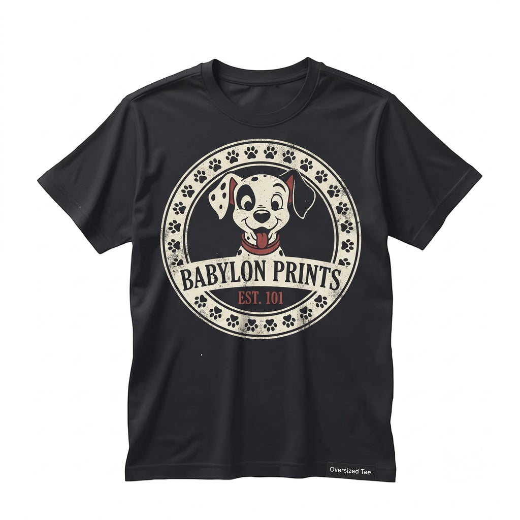 Oversized Front Back Print Dalmatian Spotted Puppy Dog Retro Graphic Unisex TShirt