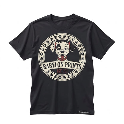 Oversized Front Back Print Dalmatian Spotted Puppy Dog Retro Graphic Unisex TShirt