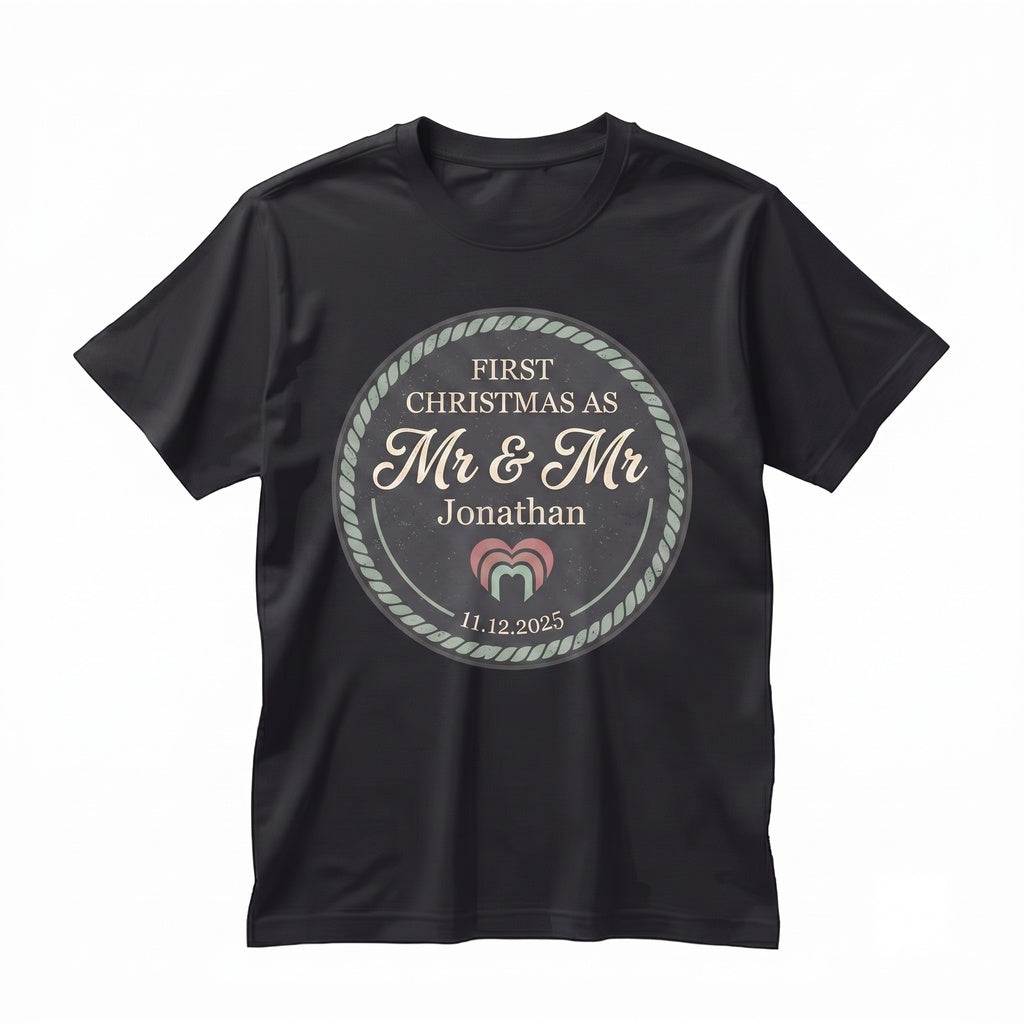 Personalized First Christmas Mr Mr Ornament Gay Couple Wedding Anniversary Keepsake LGBT Pride Xmas Gift Unisex TShirt