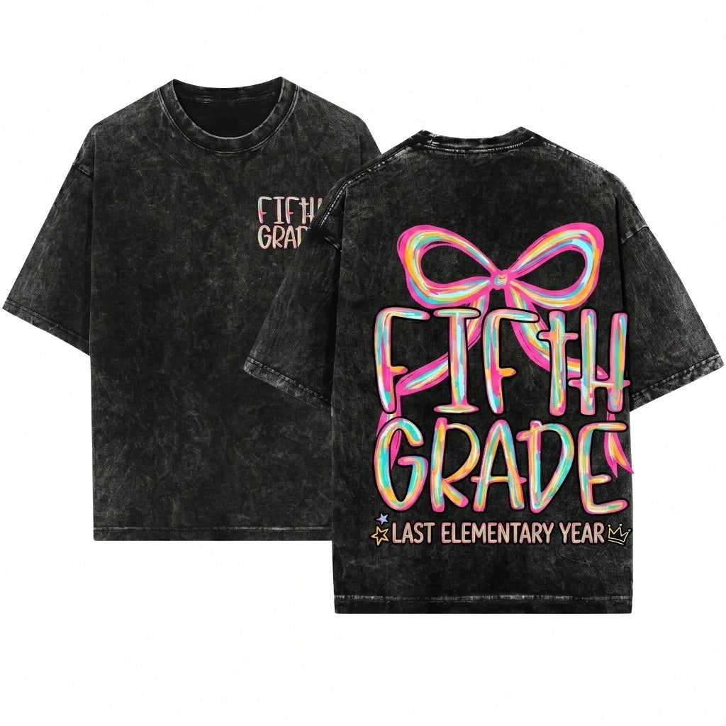 Pink Brushstroke Coquette Back To School Girl Preppy Fifth Grade PNG Unisex Wash T-Shirt