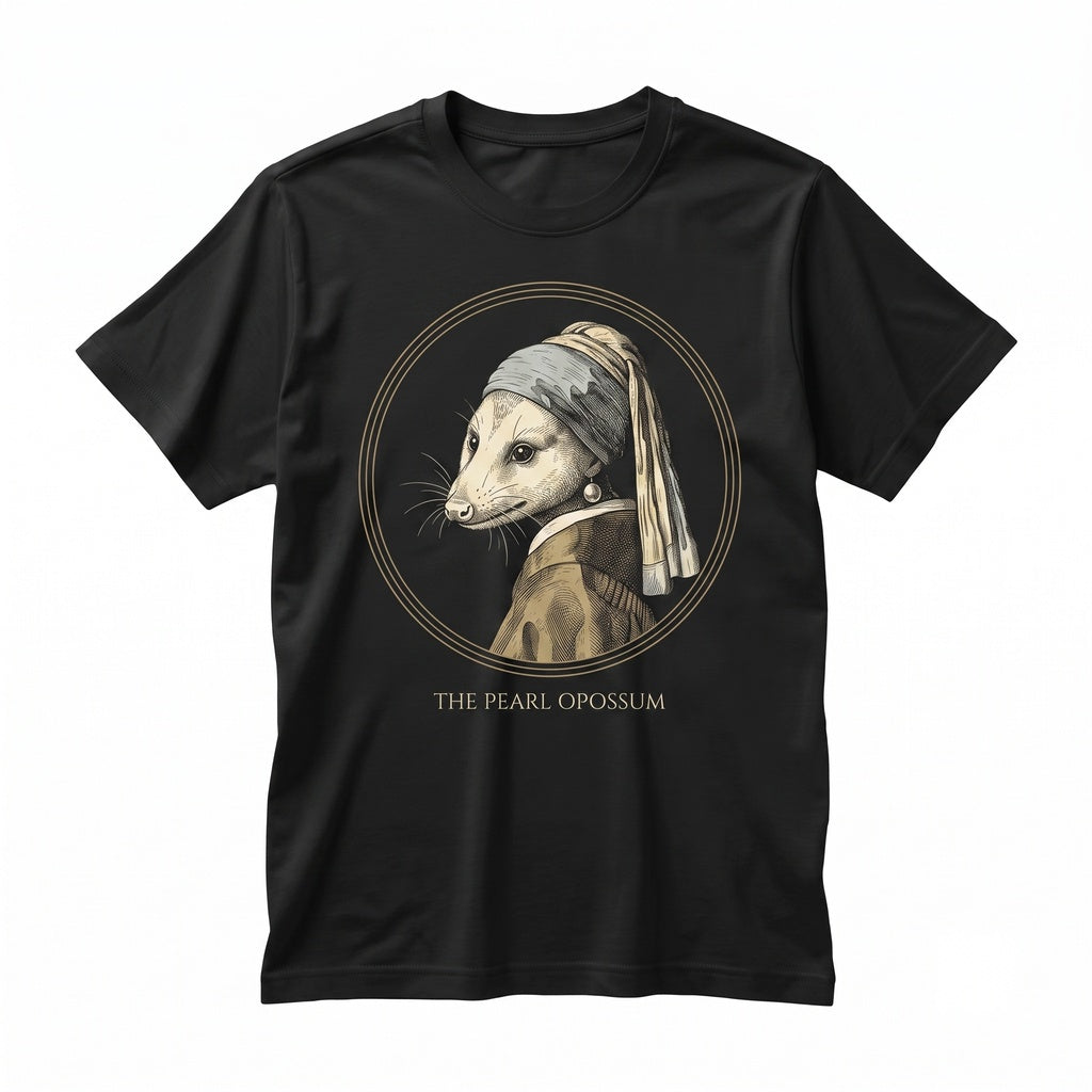 Funny Opossum with Pearl Earring Art Parody Famous Painting Graphic Vintage Cotton Apparel Unisex TShirt