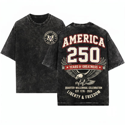 250 Years of Greatness America Independence USA Patriotic Unisex Wash T-Shirt