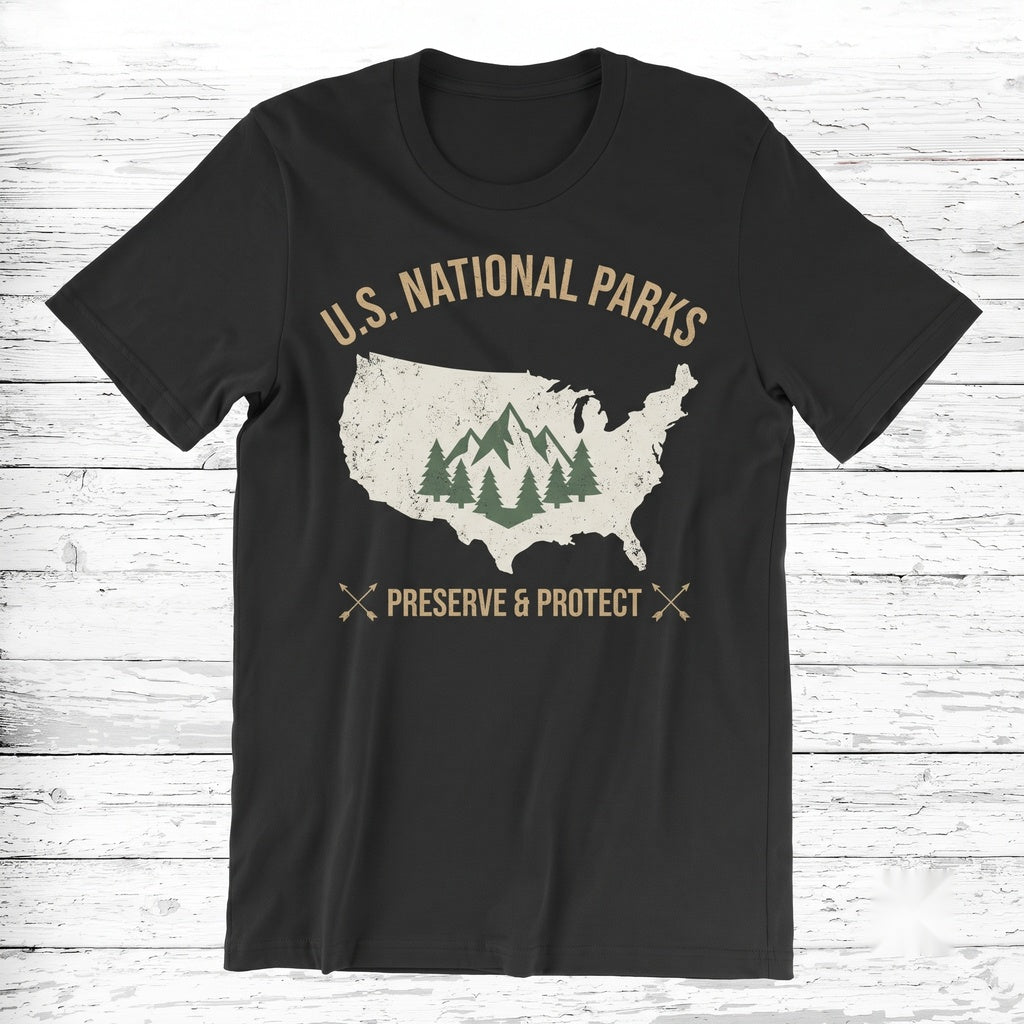 US National Parks Map Hiking Camping Outdoor Gift RV Travel Round Trip Unisex TShirt