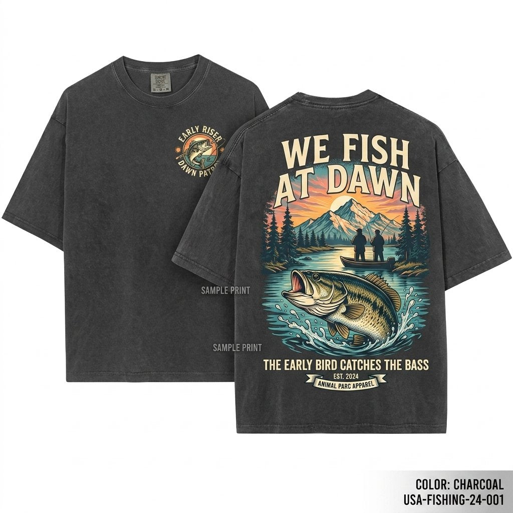 We Fish At Dawn Bass Fishing Men Retro Dad Animal Wildlife Unisex Wash T-Shirt