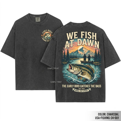 We Fish At Dawn Bass Fishing Men Retro Dad Animal Wildlife Unisex Wash T-Shirt