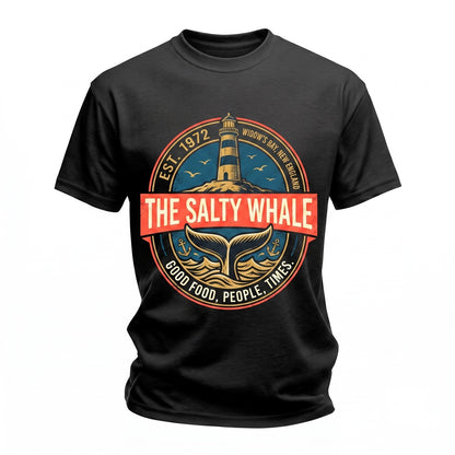 The Salty Whale Widows Bay Vintage Seafood Restaurant Coastal Bar Pub Graphic Retro Horror Town Unisex TShirt
