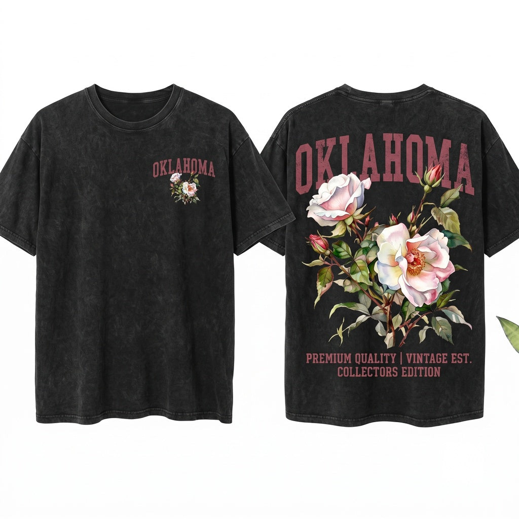 Oklahoma Native Floral Crewneck Pride Unisex Wash T-Shirt