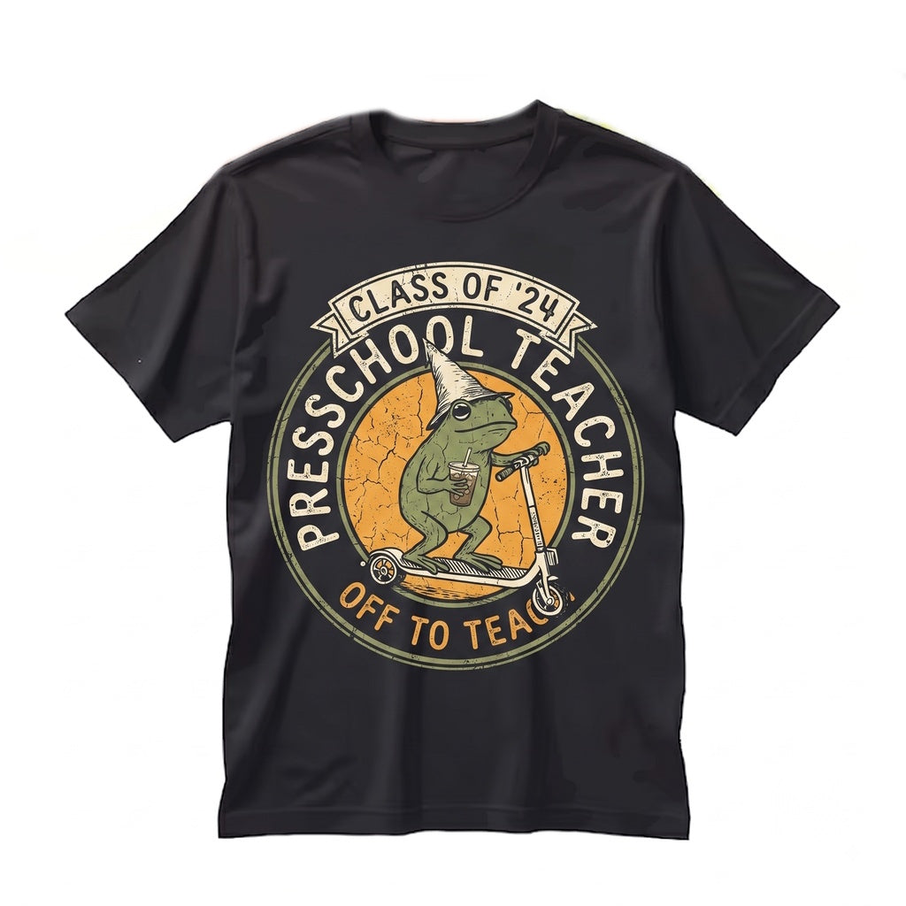 Cute Pre K Preschool Elementary Teacher Back To School Silly Frog Iced Coffee Gift Unisex TShirt