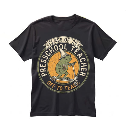 Cute Pre K Preschool Elementary Teacher Back To School Silly Frog Iced Coffee Gift Unisex TShirt