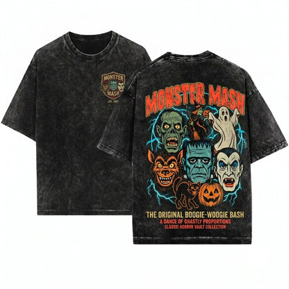 Retro Monster Mash Halloween Spooky Season Unisex Wash T-Shirt