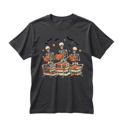 Halloween Pumpkin Skeleton Reading Book Lover Gift Unisex TShirt